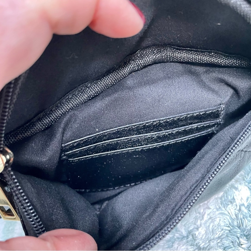 SOLD Quilted Vegan Faux Leather Belt Bag Adjustable Fanny Pack Metallic Black - Picture 8 of 10
